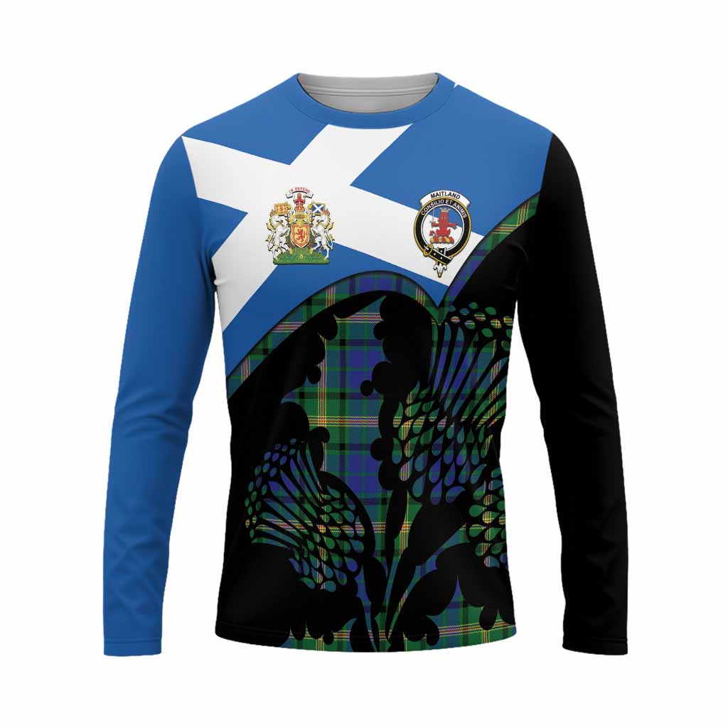 Maitland Tartan Family Crest Long Sleeve T-Shirt Scotland Thistle Floral Flag Style