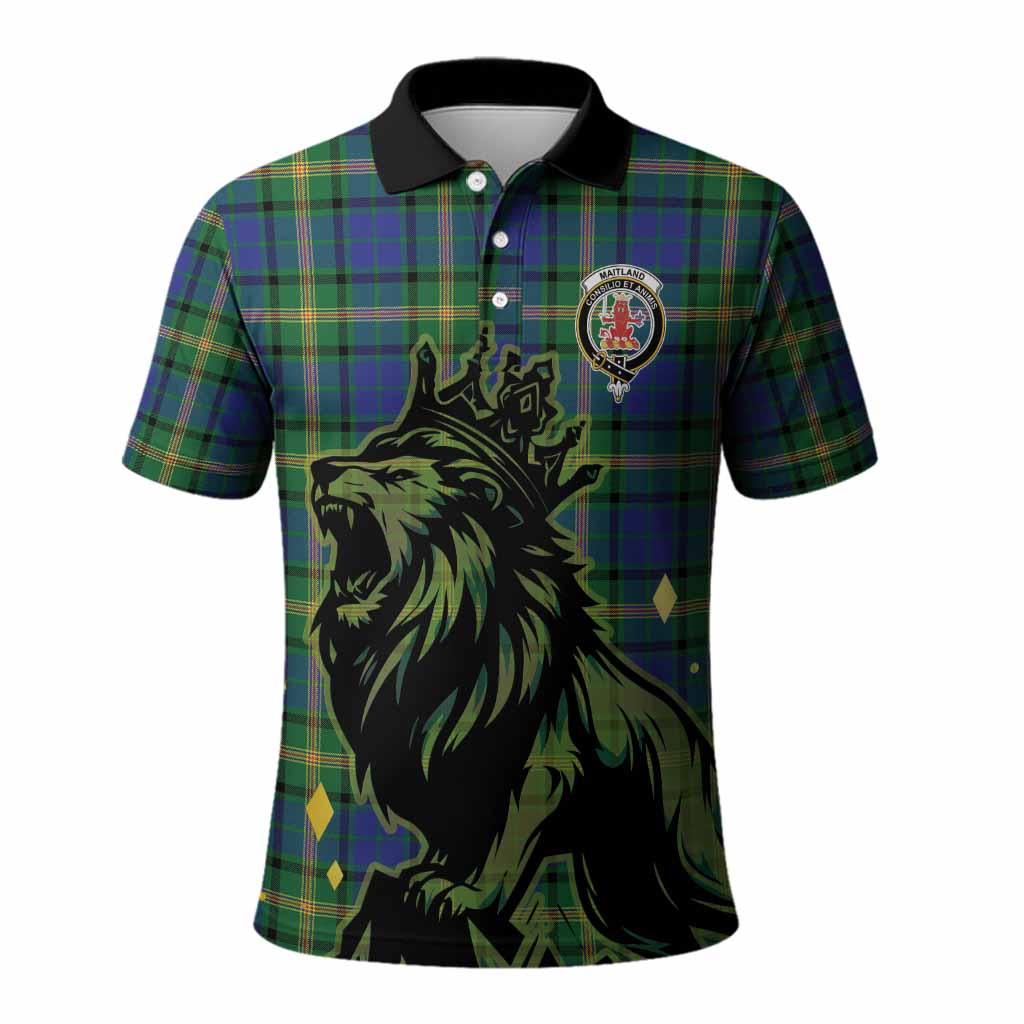 Maitland Tartan Family Crest Polo Shirt Crowned Lion Roaring