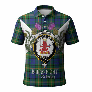 Maitland Tartan Family Crest Polo Shirt Scottish Burns Night Thistle Floral