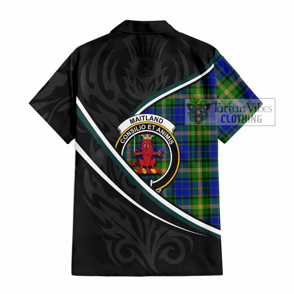 Maitland Tartan Family Crest Short Sleeve Button Shirt Celtic Scottish Thistle Floral - Tartan Vibes Clothing