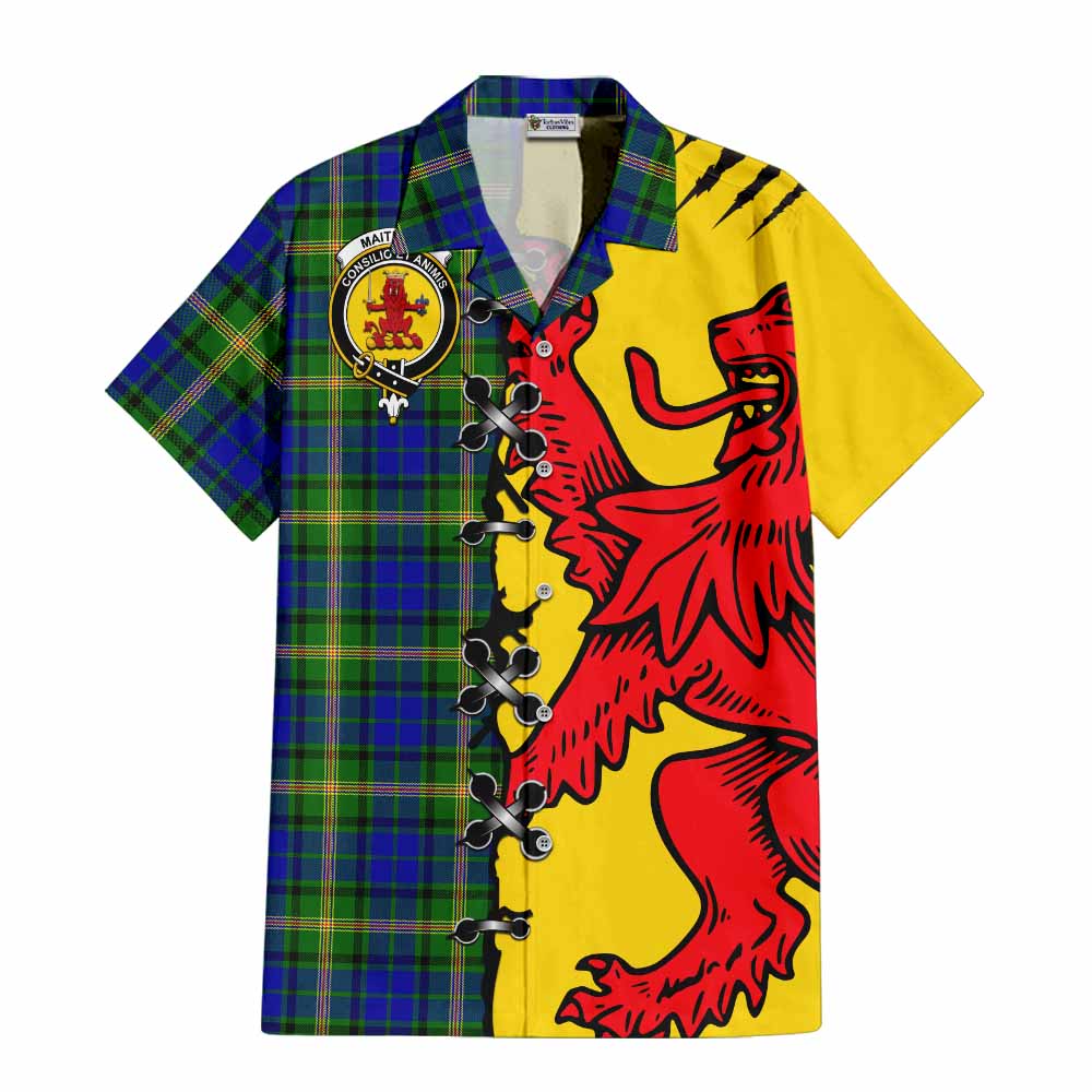 Maitland Tartan Family Crest Short Sleeve Button Shirt Lion Rampant Honor - Tartan Vibes Clothing