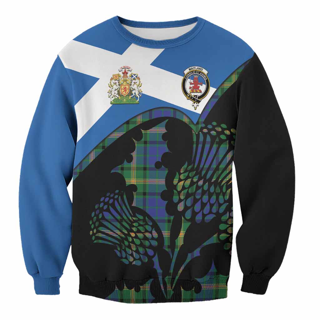 Maitland Tartan Family Crest Sweatshirt Scotland Thistle Floral Flag Style