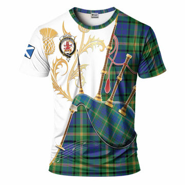 Maitland Tartan Family Crest T-Shirt Bagpipes with Scottish Thistle
