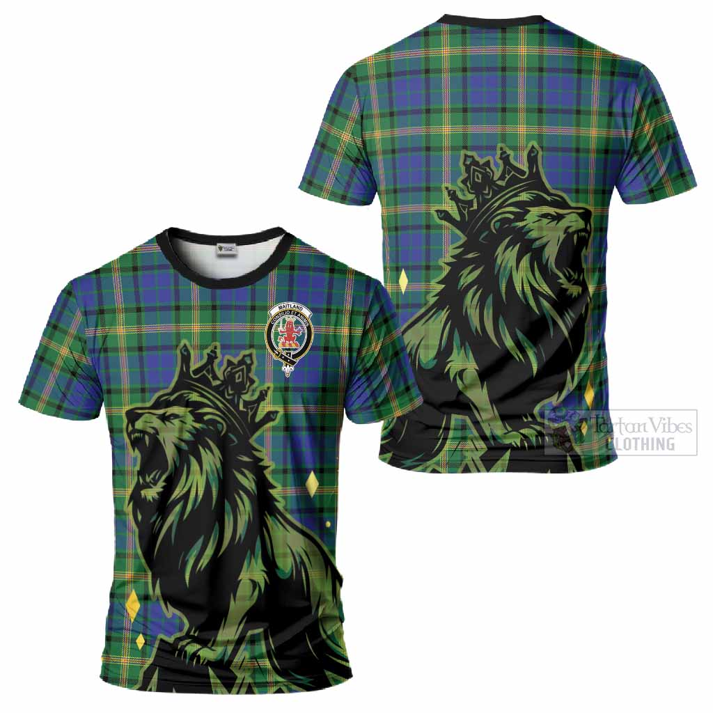 Maitland Tartan Family Crest T-Shirt Crowned Lion Roaring
