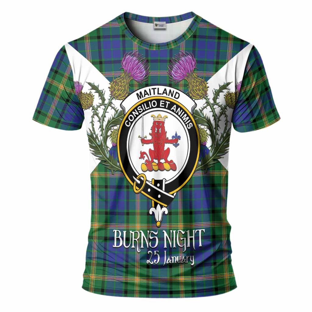 Maitland Tartan Family Crest T-Shirt Scottish Burns Night Thistle Floral