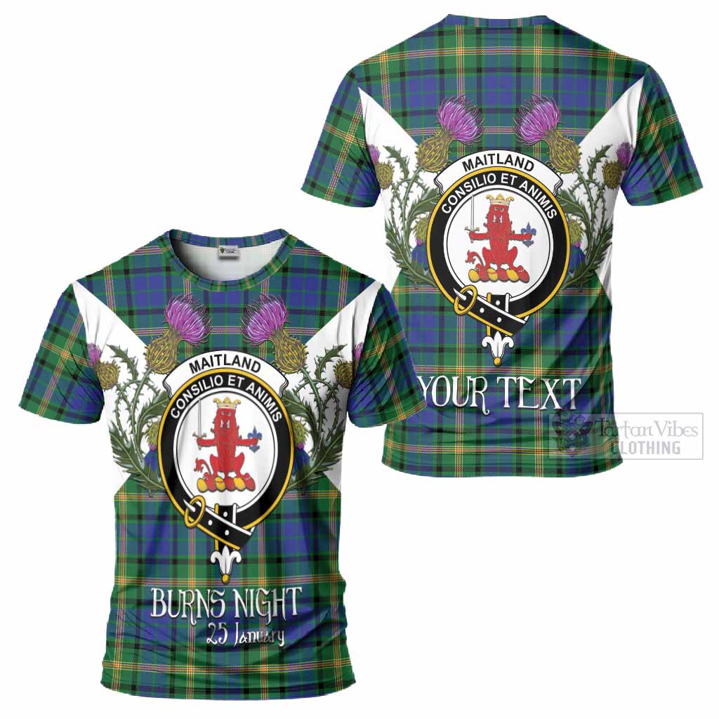 Maitland Tartan Family Crest T-Shirt Scottish Burns Night Thistle Floral