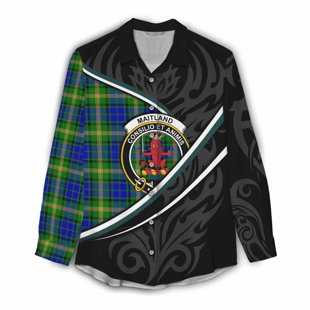Maitland Tartan Family Crest Women Casual Shirt Celtic Scottish Thistle Floral - Tartan Vibes Clothing