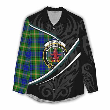 Maitland Tartan Family Crest Women Casual Shirt Celtic Scottish Thistle Floral