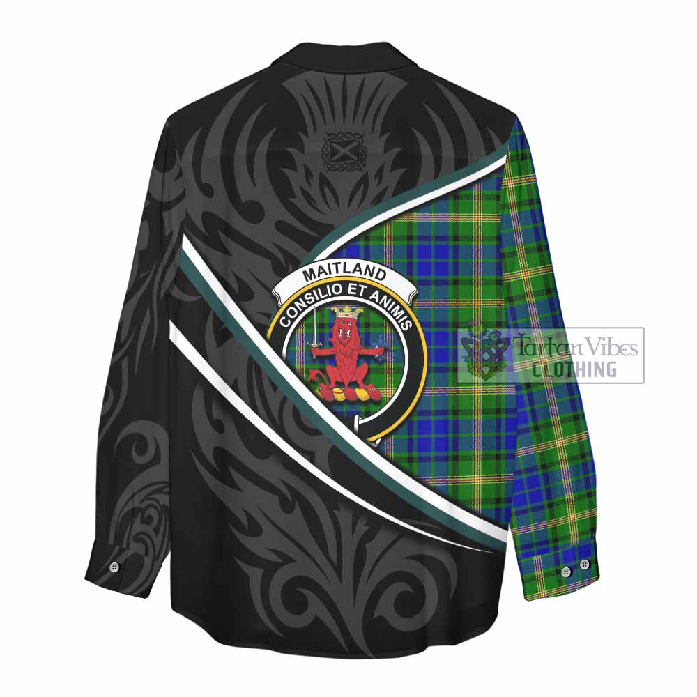 Maitland Tartan Family Crest Women Casual Shirt Celtic Scottish Thistle Floral - Tartan Vibes Clothing