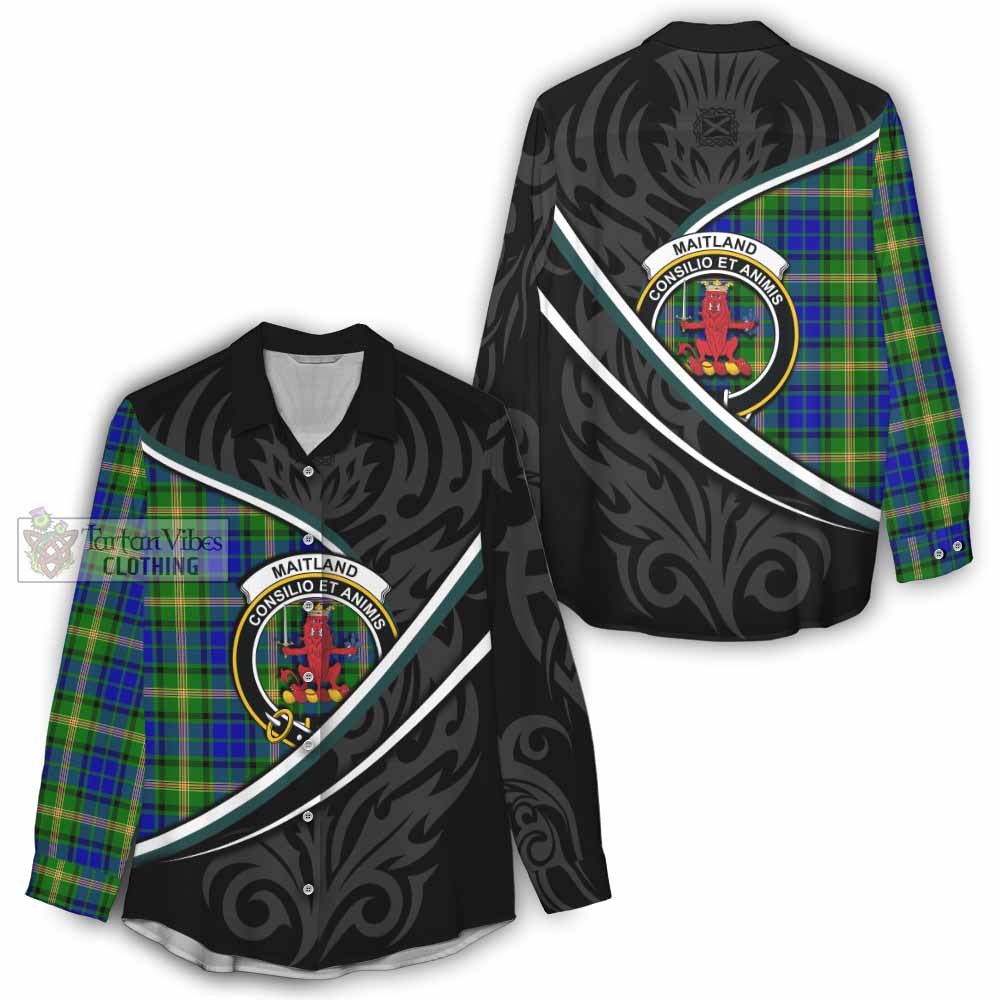 Maitland Tartan Family Crest Women Casual Shirt Celtic Scottish Thistle Floral - Tartan Vibes Clothing