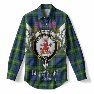 Maitland Tartan Family Crest Women Casual Shirt Scottish Burns Night Thistle Floral