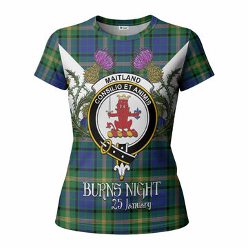Maitland Tartan Family Crest Women T shirt Scottish Burns Night Thistle Floral