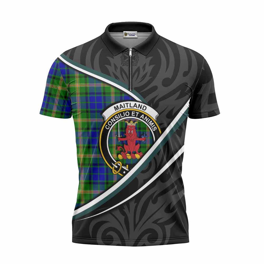 Maitland Tartan Family Crest Zipper Polo Shirt Celtic Scottish Thistle Floral - Tartan Vibes Clothing