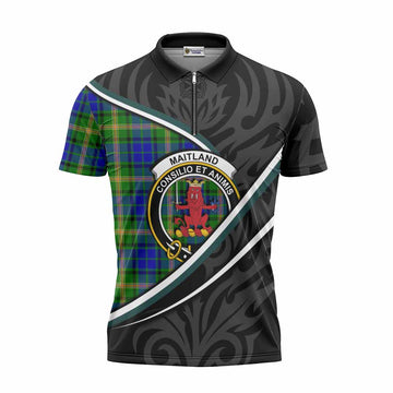 Maitland Tartan Family Crest Zipper Polo Shirt Celtic Scottish Thistle Floral
