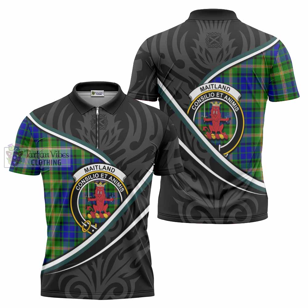 Maitland Tartan Family Crest Zipper Polo Shirt Celtic Scottish Thistle Floral - Tartan Vibes Clothing