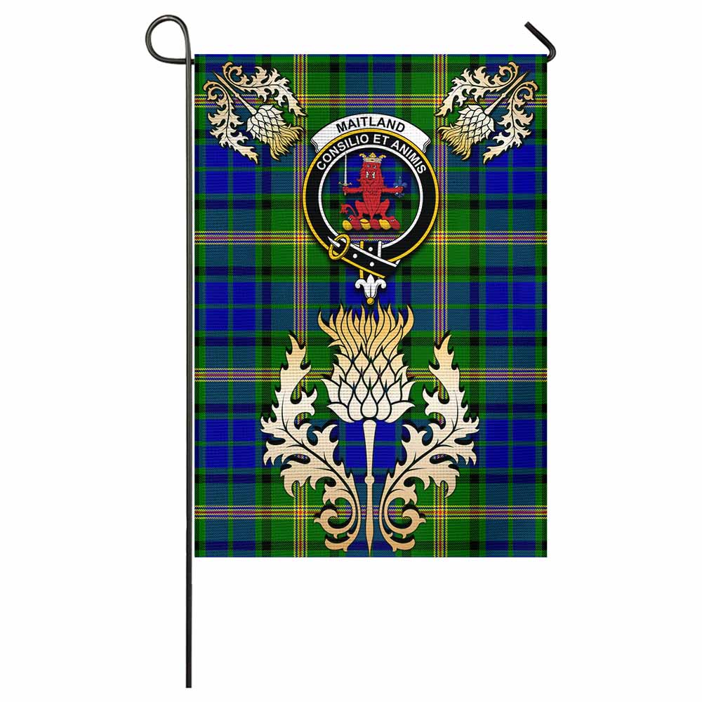 Maitland Tartan Garden Flag with Golden Regal Scottish Thistle Emblem - Tartan Vibes Clothing