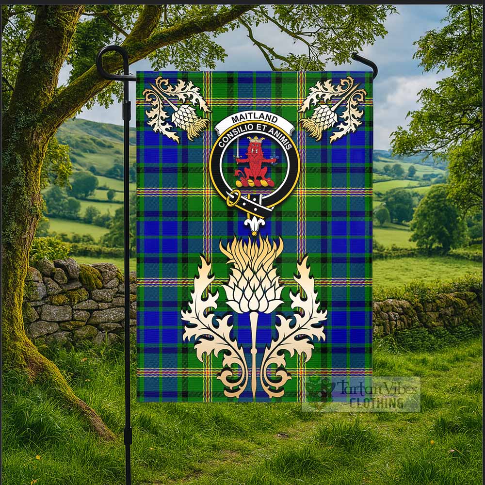 Maitland Tartan Garden Flag with Golden Regal Scottish Thistle Emblem - Tartan Vibes Clothing