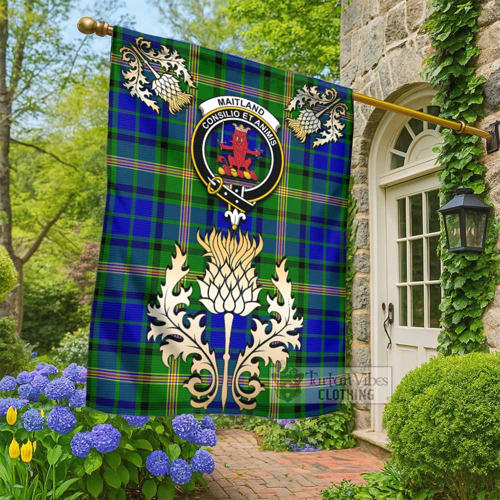 Maitland Tartan Garden Flag with Golden Regal Scottish Thistle Emblem - Tartan Vibes Clothing