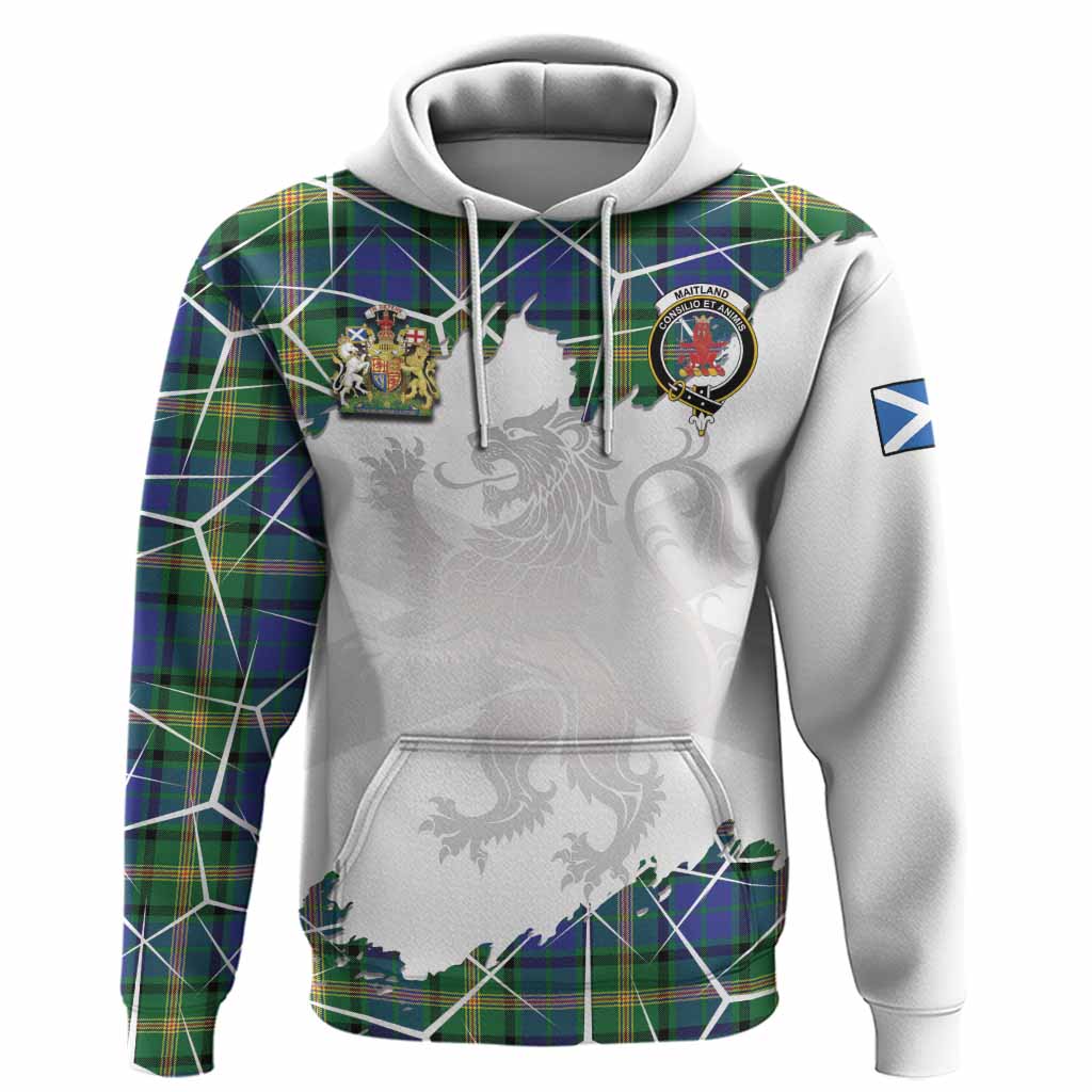 Maitland Tartan Hoodie with Family Crest and Lion Rampant Grunge Style