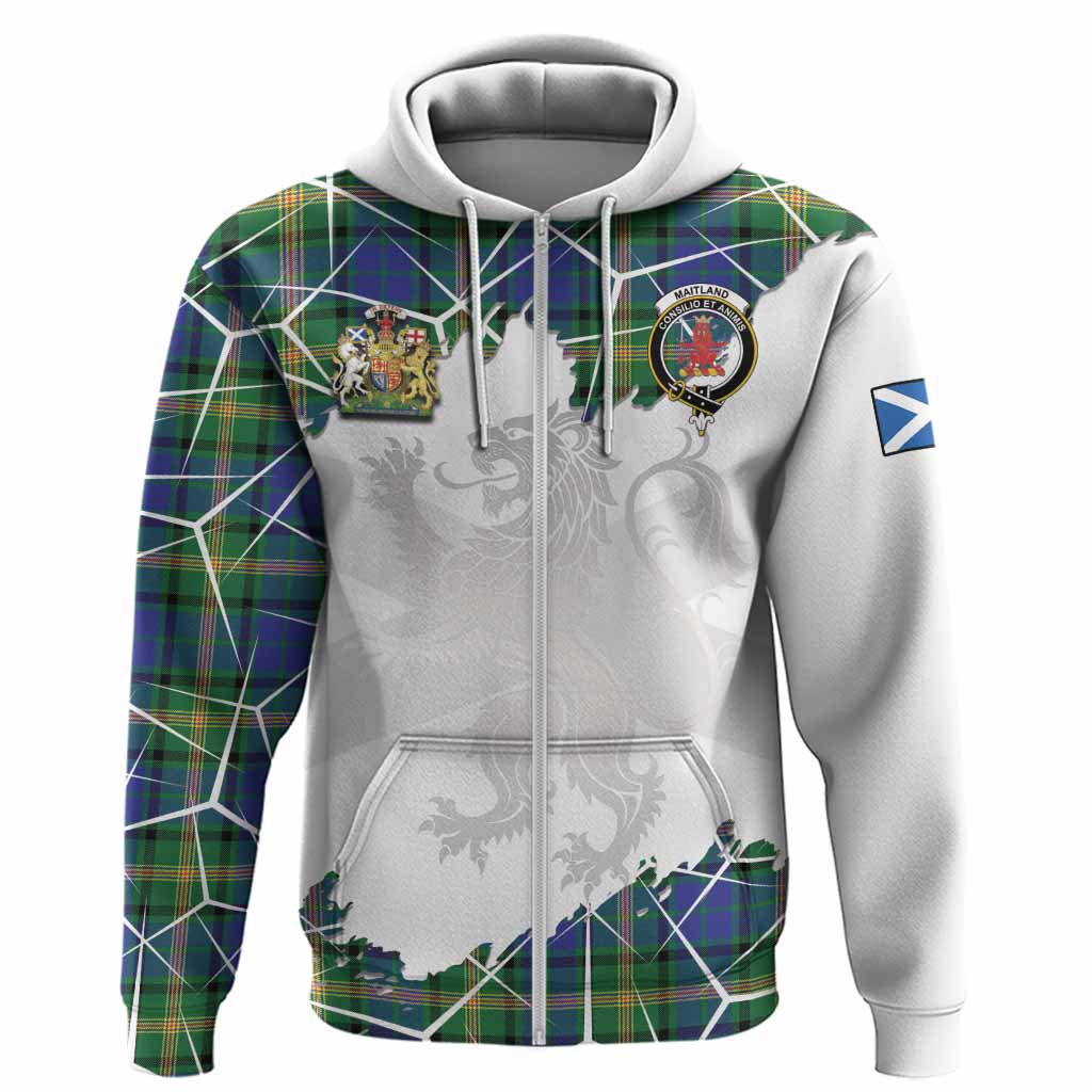 Maitland Tartan Hoodie with Family Crest and Lion Rampant Grunge Style