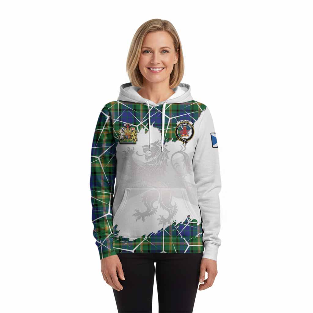 Maitland Tartan Hoodie with Family Crest and Lion Rampant Grunge Style