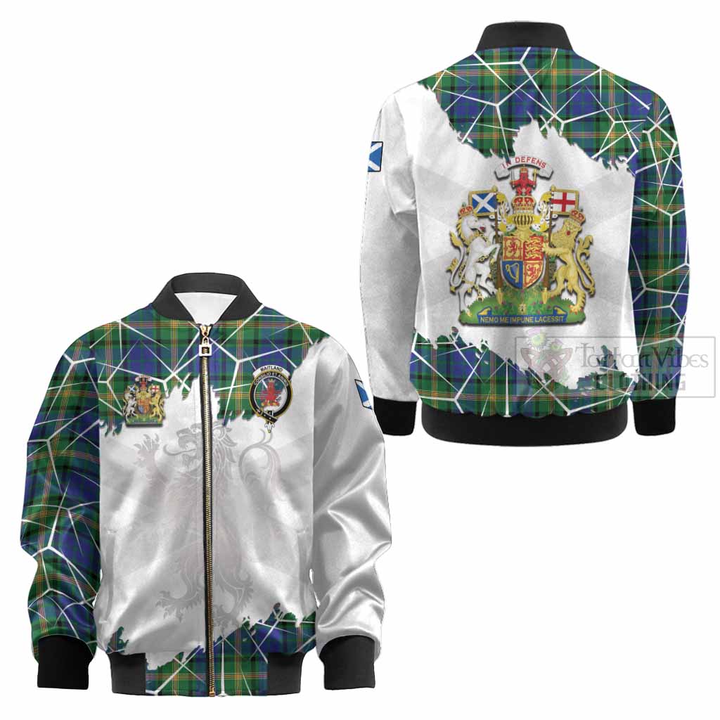 Maitland Tartan Kid Bomber Jacket with Family Crest and Lion Rampant Grunge Style