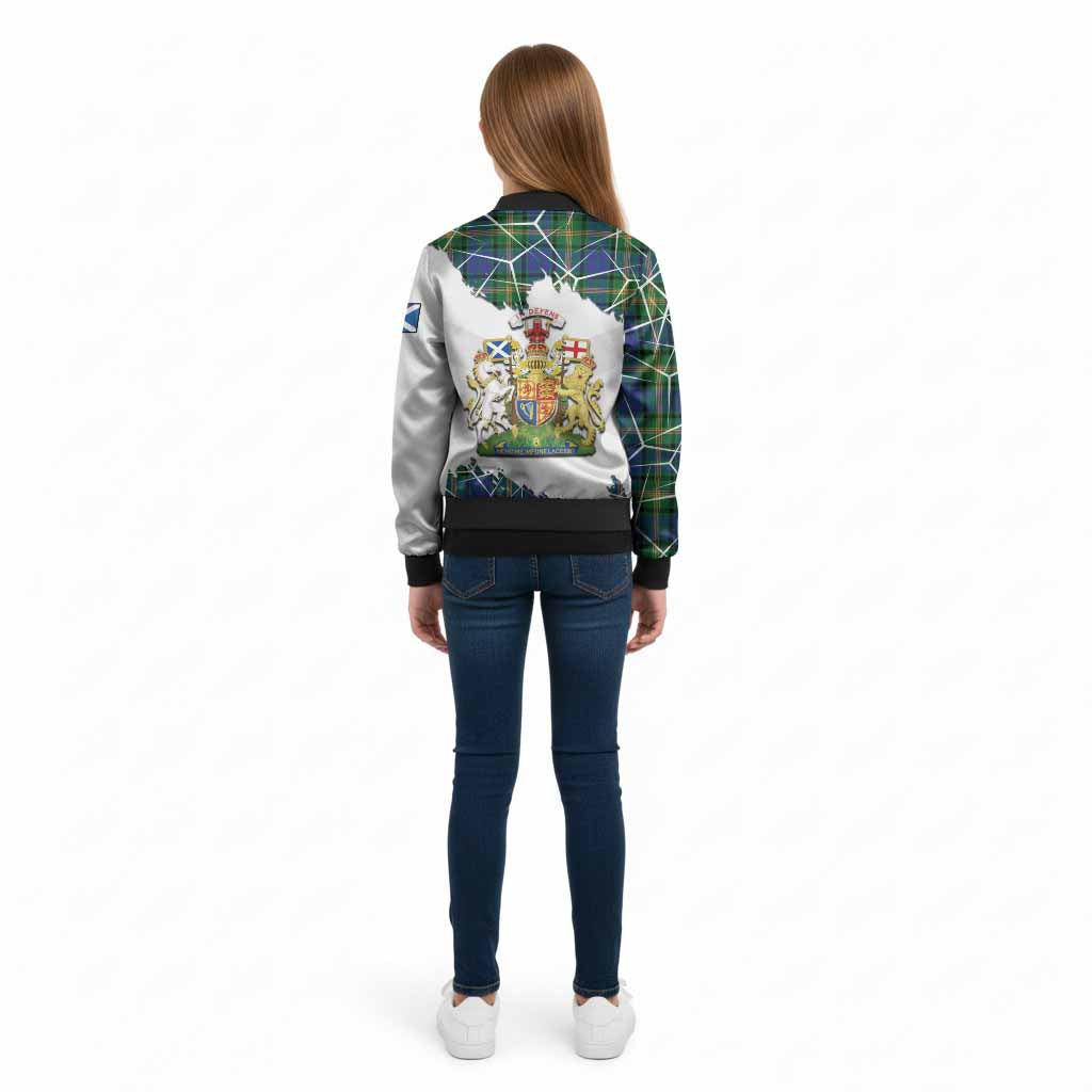 Maitland Tartan Kid Bomber Jacket with Family Crest and Lion Rampant Grunge Style