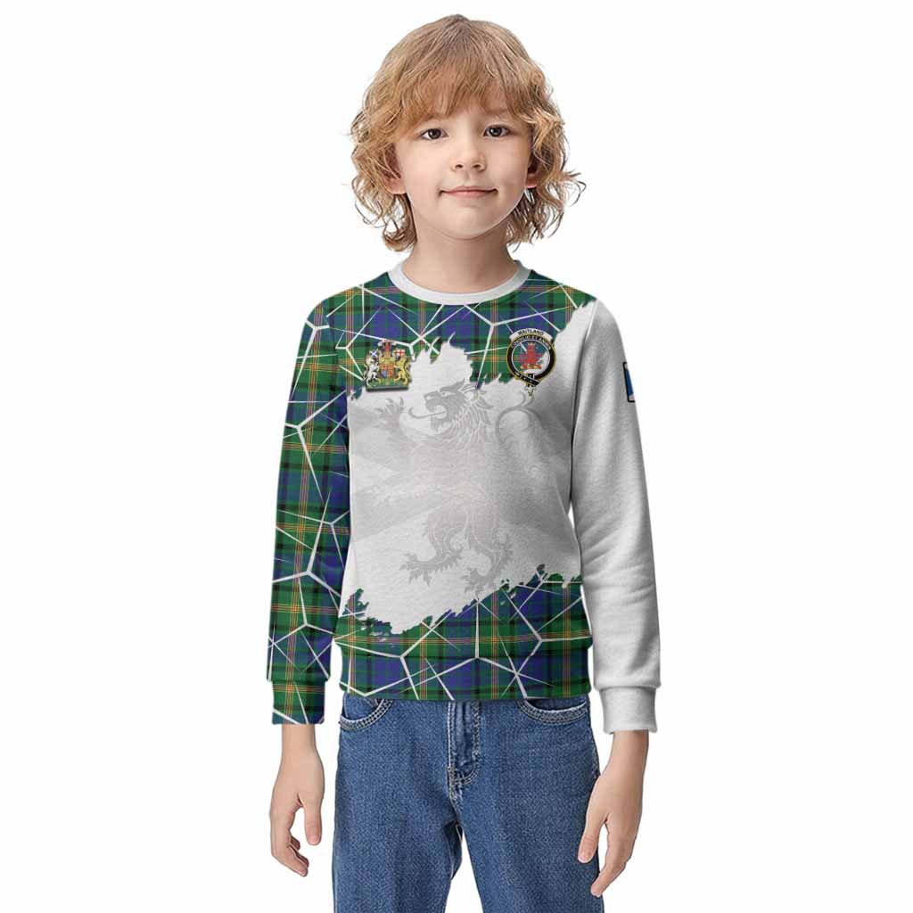 Maitland Tartan Kid Knitted Sweatshirt with Family Crest and Lion Rampant Grunge Style