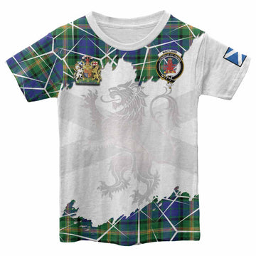 Maitland Tartan Kid T-shirt with Family Crest and Lion Rampant Grunge Style