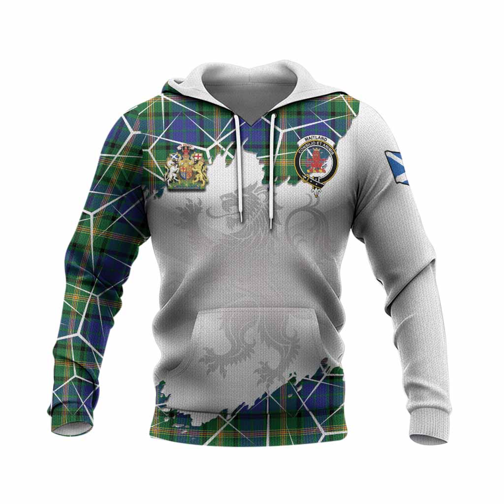 Maitland Tartan Knitted Hoodie with Family Crest and Lion Rampant Grunge Style