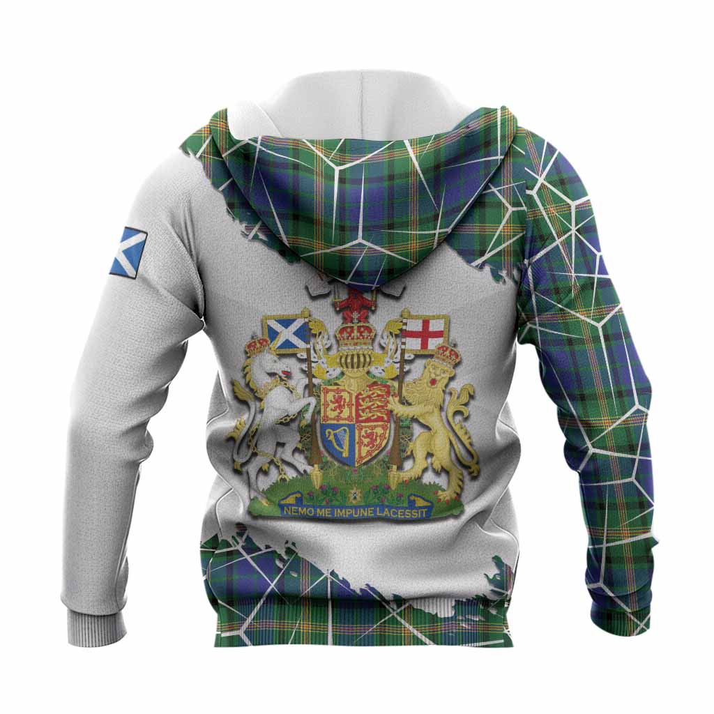 Maitland Tartan Knitted Hoodie with Family Crest and Lion Rampant Grunge Style
