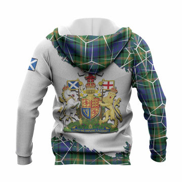 Maitland Tartan Knitted Hoodie with Family Crest and Lion Rampant Grunge Style