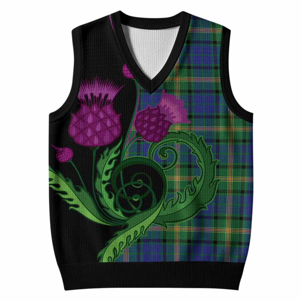 Maitland Tartan Knitted V-Neck Vest Traditional Scottish Thistle