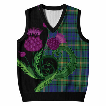 Maitland Tartan Knitted V-Neck Vest Traditional Scottish Thistle