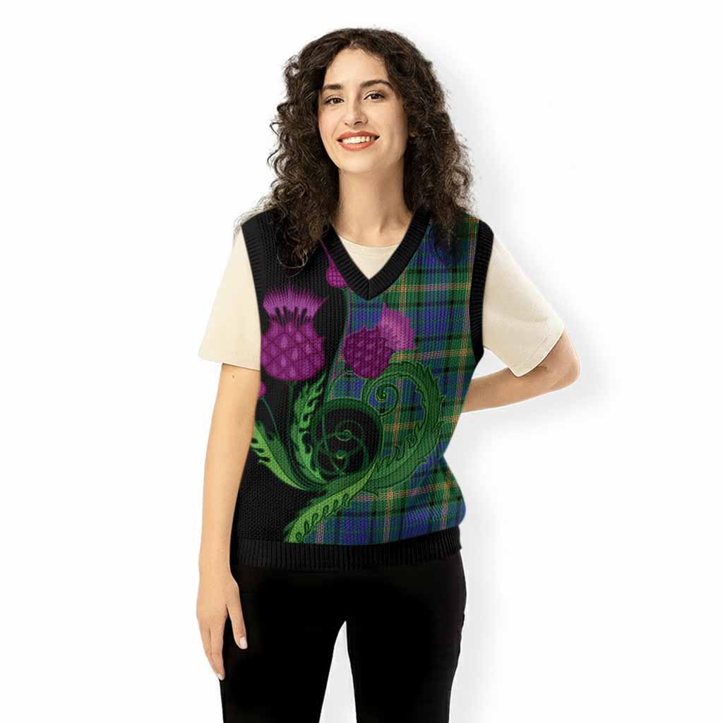 Maitland Tartan Knitted V-Neck Vest Traditional Scottish Thistle
