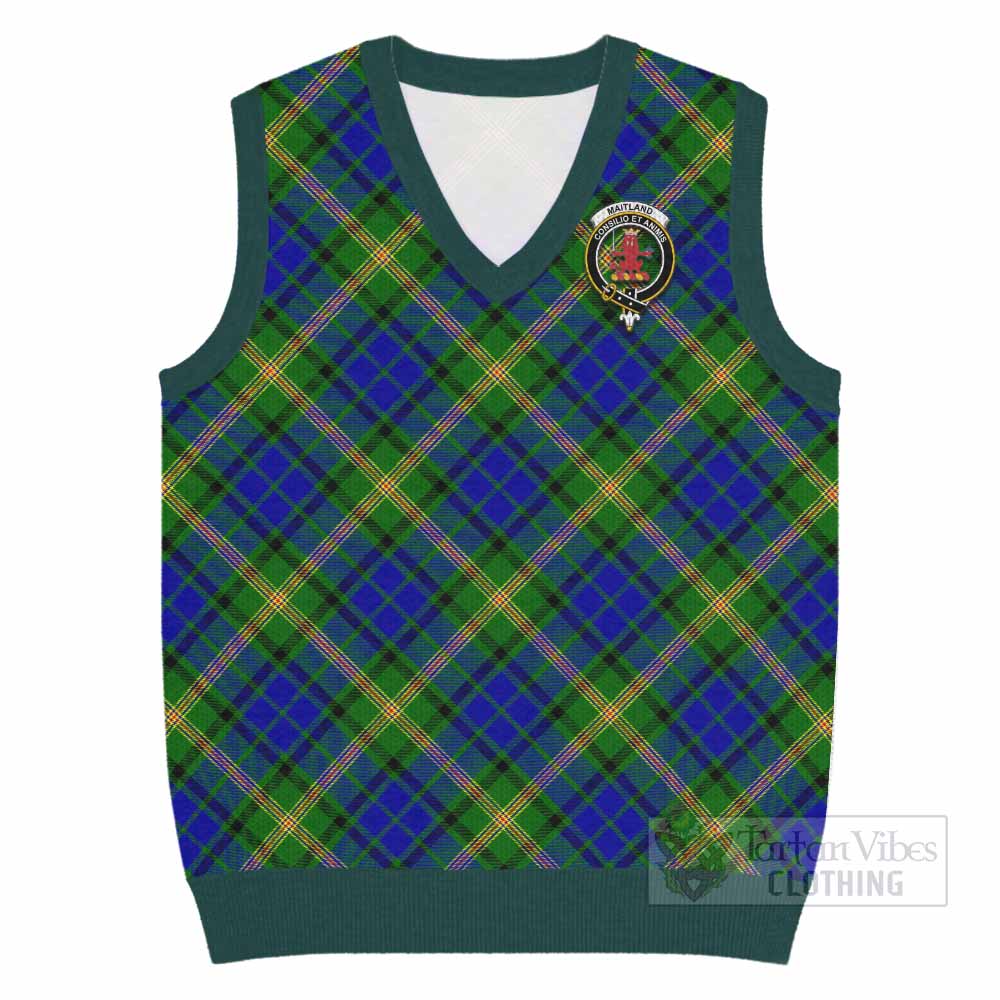 Maitland Tartan Knitted V-Neck Vest with Family Crest Cross Style