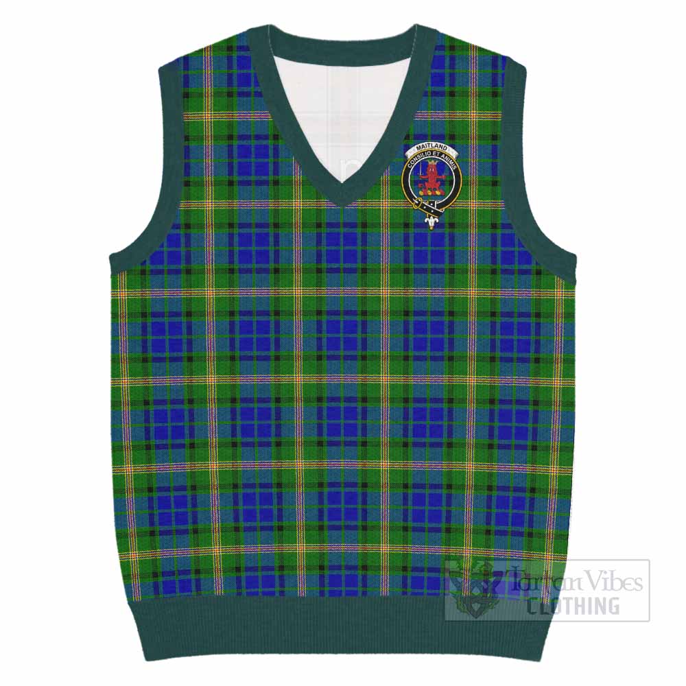 Maitland Tartan Knitted V-Neck Vest with Family Crest - Tartan Vibes Clothing