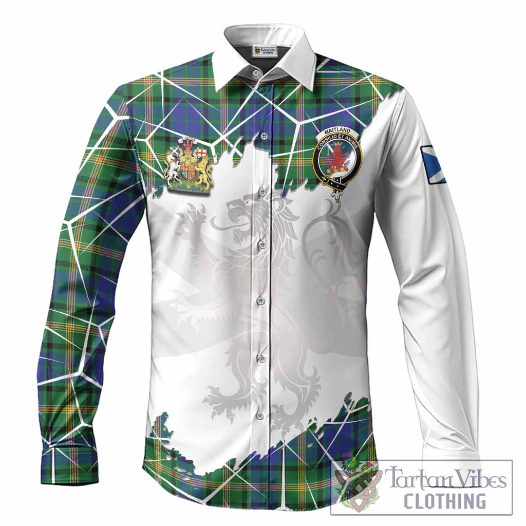 Maitland Tartan Long Sleeve Button Shirts with Family Crest and Lion Rampant Grunge Style