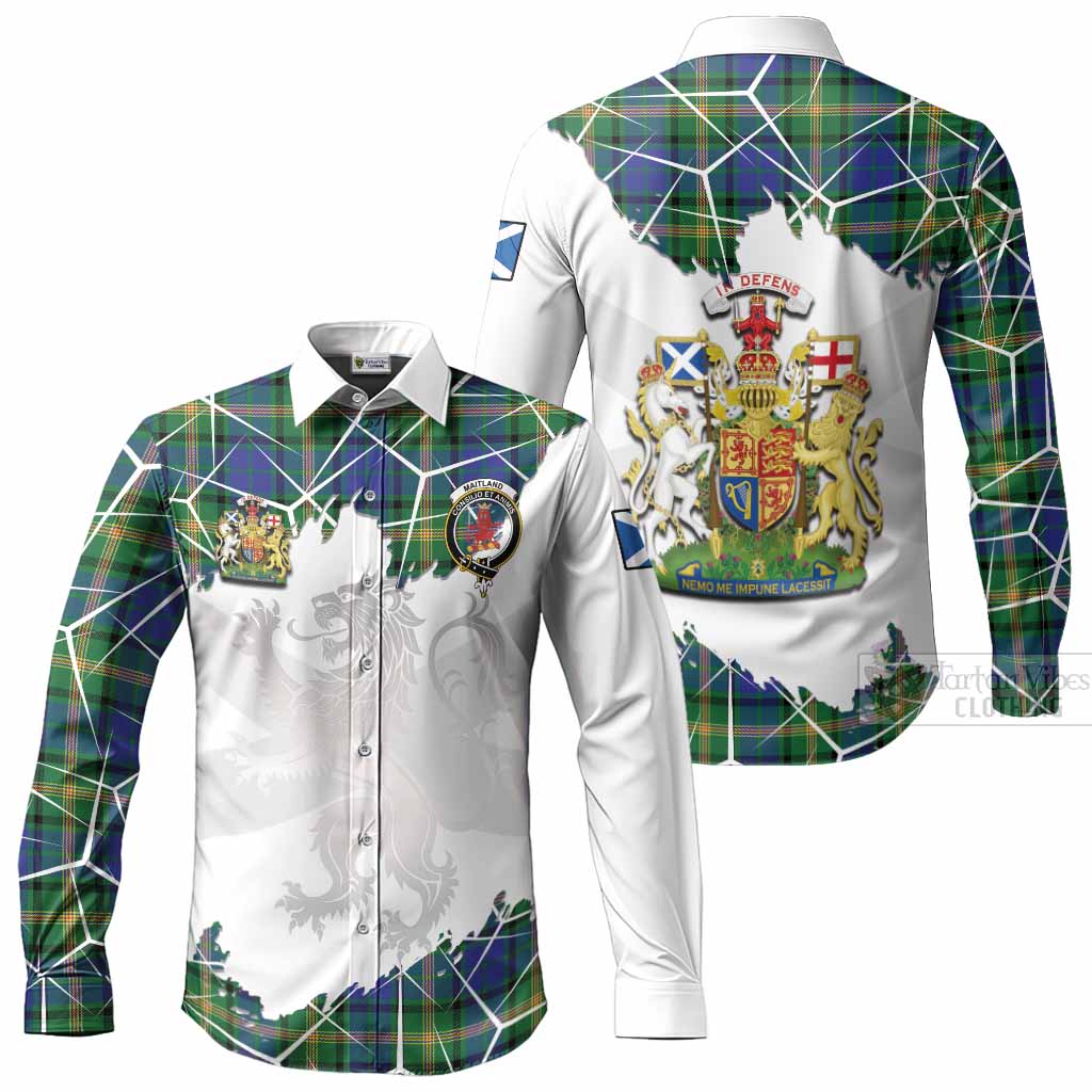 Maitland Tartan Long Sleeve Button Shirts with Family Crest and Lion Rampant Grunge Style