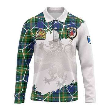 Maitland Tartan Long Sleeve Polo Shirt with Family Crest and Lion Rampant Grunge Style