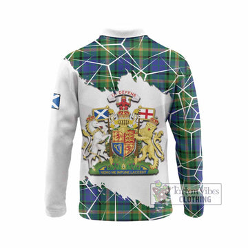 Maitland Tartan Long Sleeve Polo Shirt with Family Crest and Lion Rampant Grunge Style