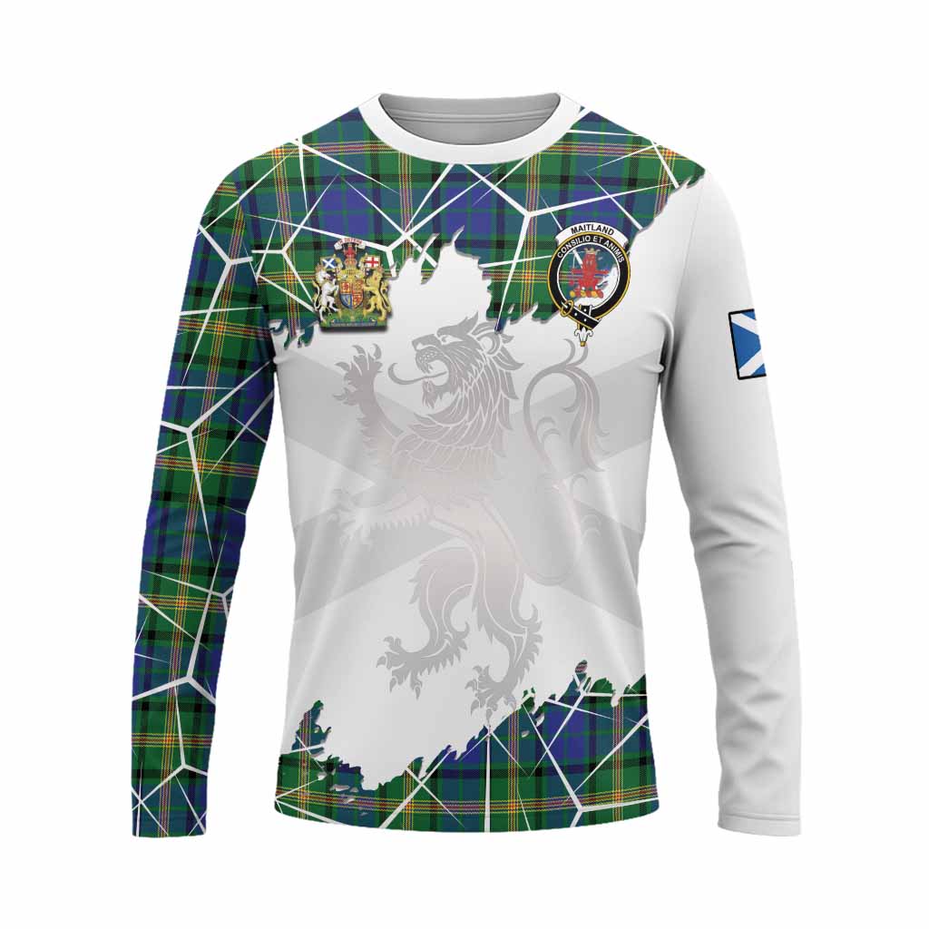 Maitland Tartan Long Sleeve T-Shirt with Family Crest and Lion Rampant Grunge Style