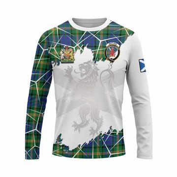 Maitland Tartan Long Sleeve T-Shirt with Family Crest and Lion Rampant Grunge Style