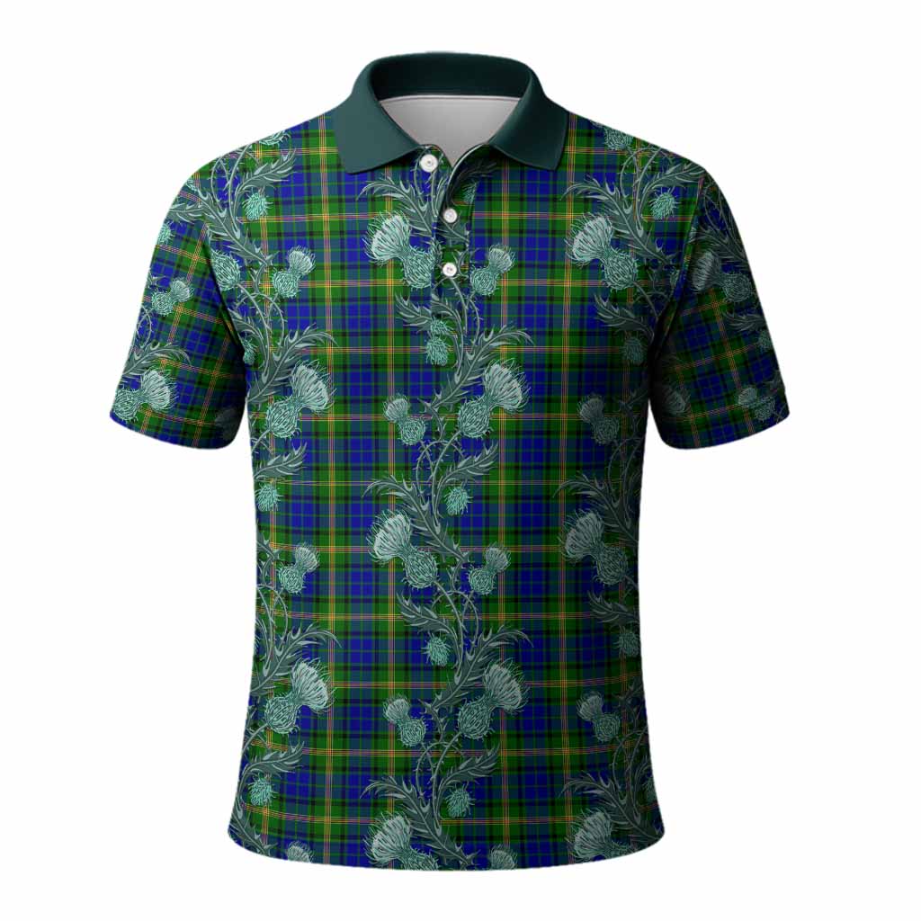 Maitland Tartan Polo Shirt Seamless Scottish Thistle Flowers