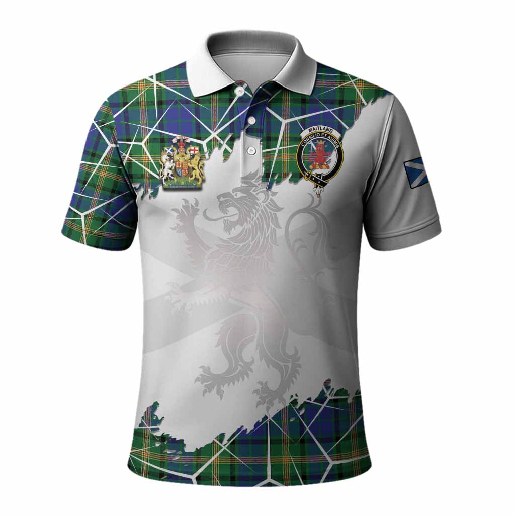 Maitland Tartan Polo Shirt with Family Crest and Lion Rampant Grunge Style