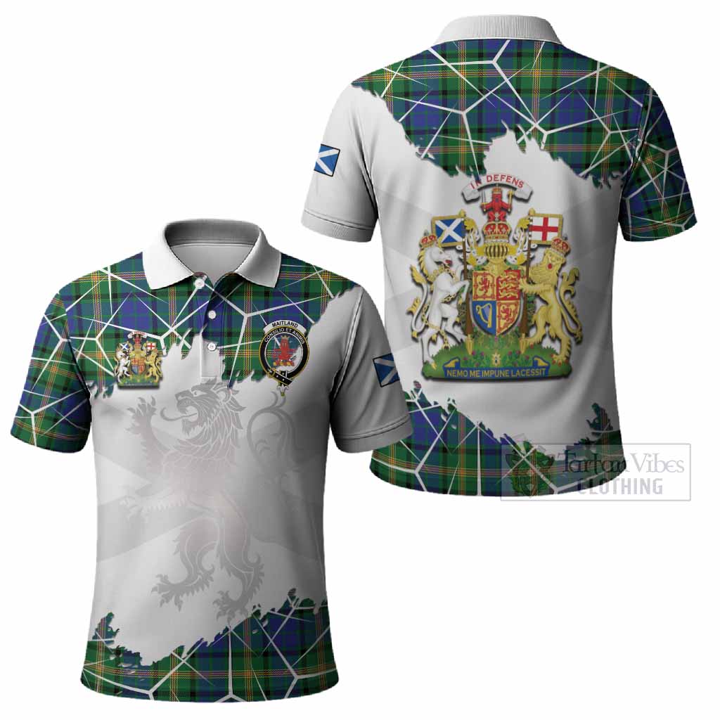 Maitland Tartan Polo Shirt with Family Crest and Lion Rampant Grunge Style