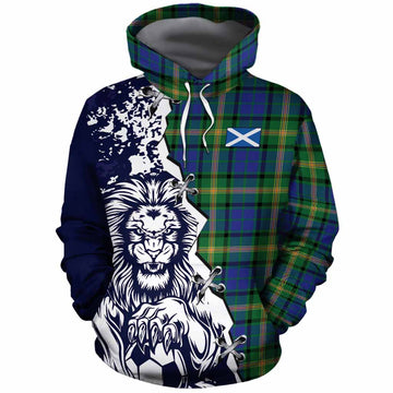 Maitland Tartan Scottish Cotton Hoodie Angry Lion With Soccer Ball Style