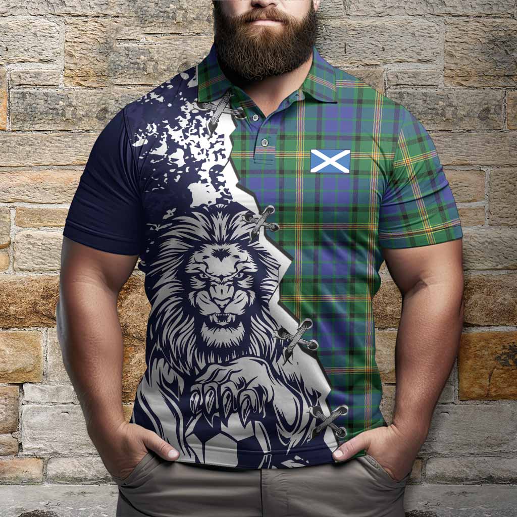 Maitland Tartan Scottish Polo Shirt Angry Lion With Soccer Ball Style