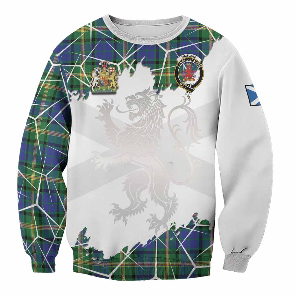Maitland Tartan Sweatshirt with Family Crest and Lion Rampant Grunge Style