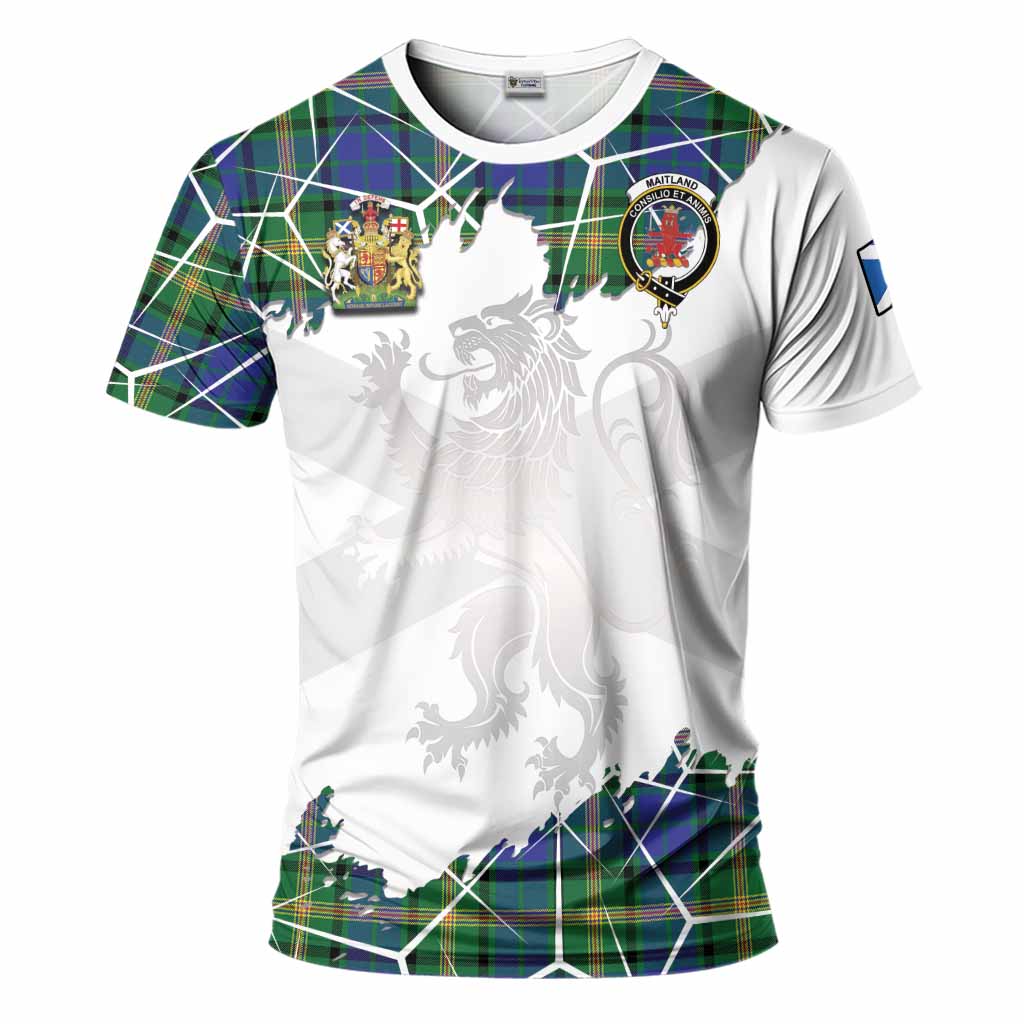 Maitland Tartan T-Shirt with Family Crest and Lion Rampant Grunge Style